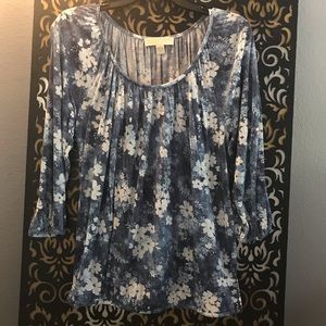 Michael Kors Blue Floral Print Top